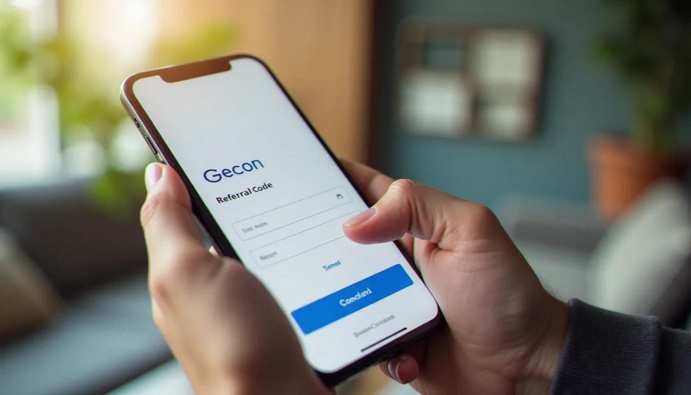 Mains tenant un smartphone avec un formulaire d'inscription en ligne affichant un champ code parrainage mis en évidence, illustrant l'activation d'un code parrainage Betclic