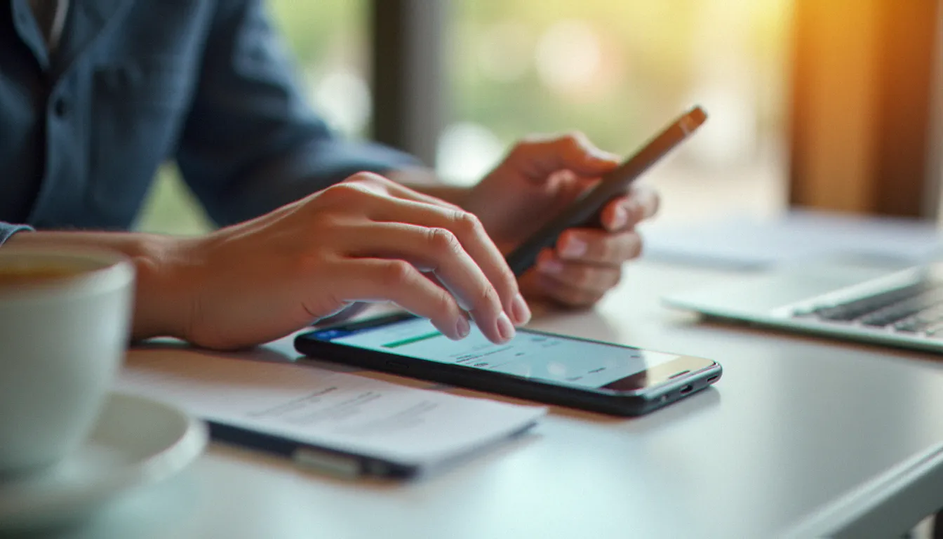 Mains tapant un code parrainage dans le formulaire d'ouverture de compte d'une application bancaire mobile