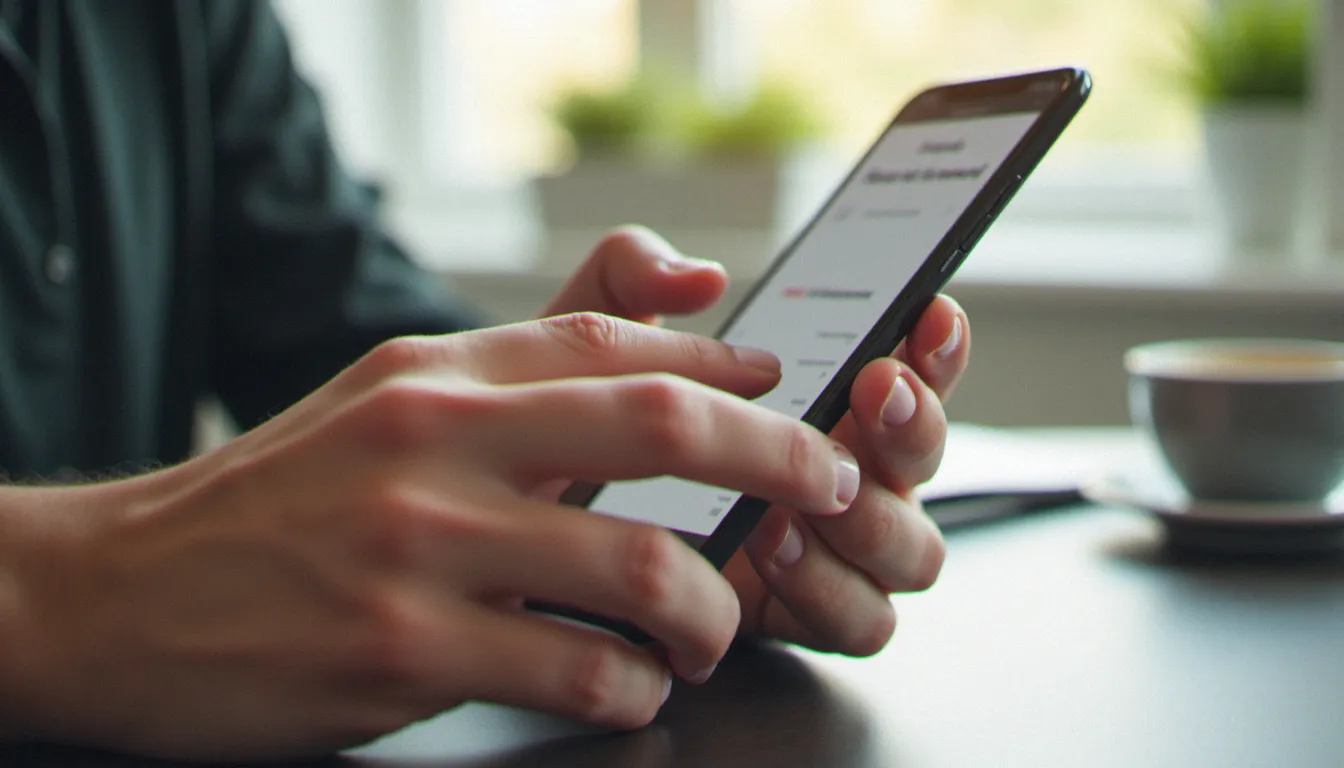 Mains tapant sur un smartphone pour renseigner un code parrainage lors d'une ouverture de compte bancaire en ligne
