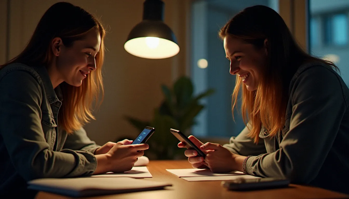 Deux personnes recevant simultanément leur récompense de parrainage Red SFR sur leur téléphone
