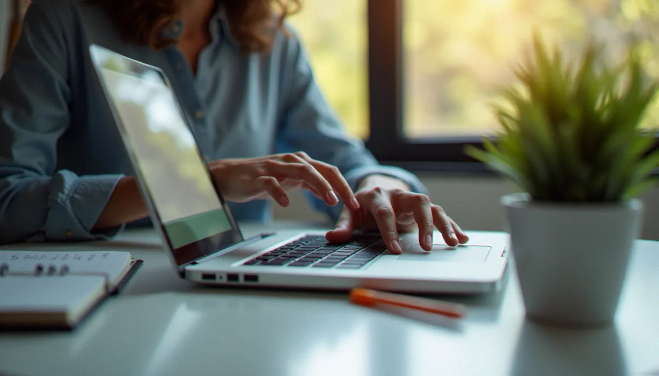 Un homme analysant ses économies générées par le parrainage Showroomprivé sur son ordinateur portable à son bureau