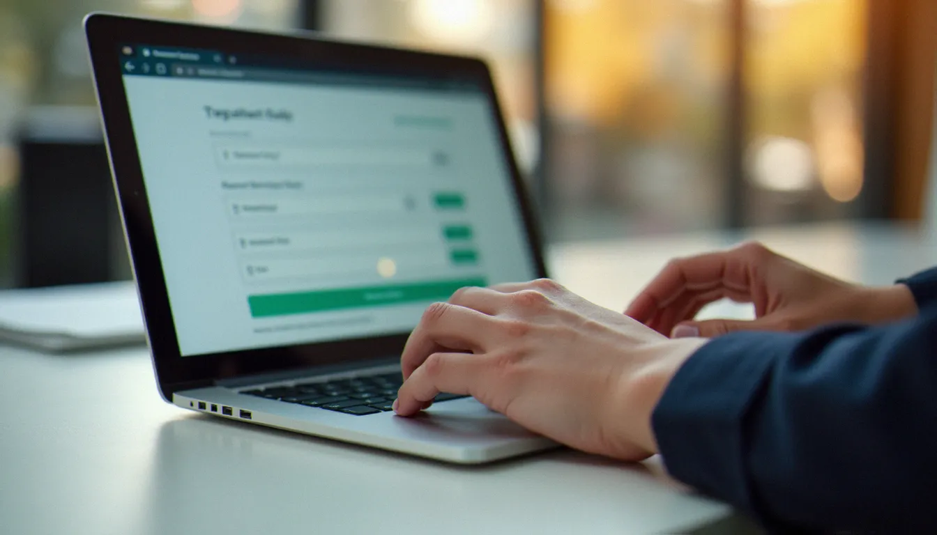 Mains tapant un code promo dans un champ de paiement en ligne sur un ordinateur portable, avec la remise appliquée visible à l'écran