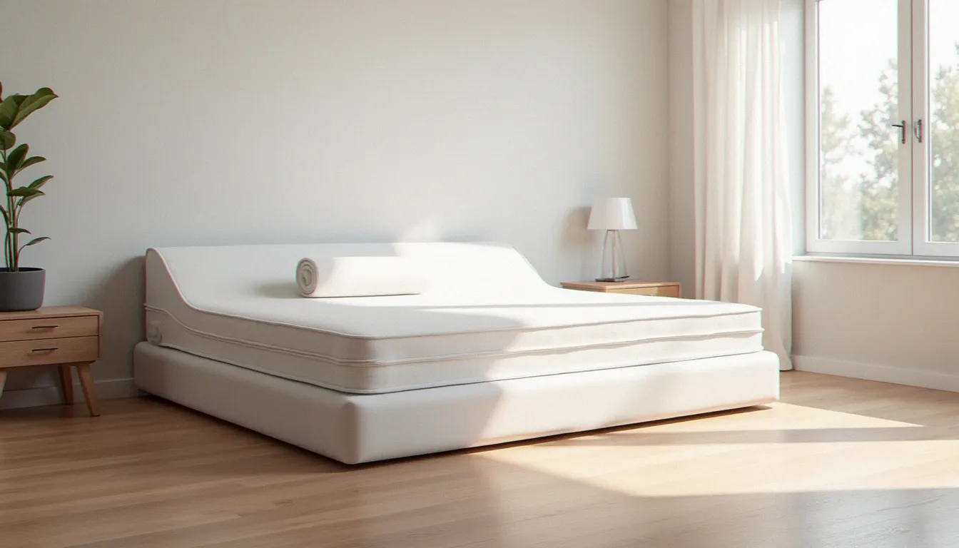 Matelas Emma livré en boîte dans une chambre moderne, illustration du code promo Emma Matelas pour un achat en ligne avantageux