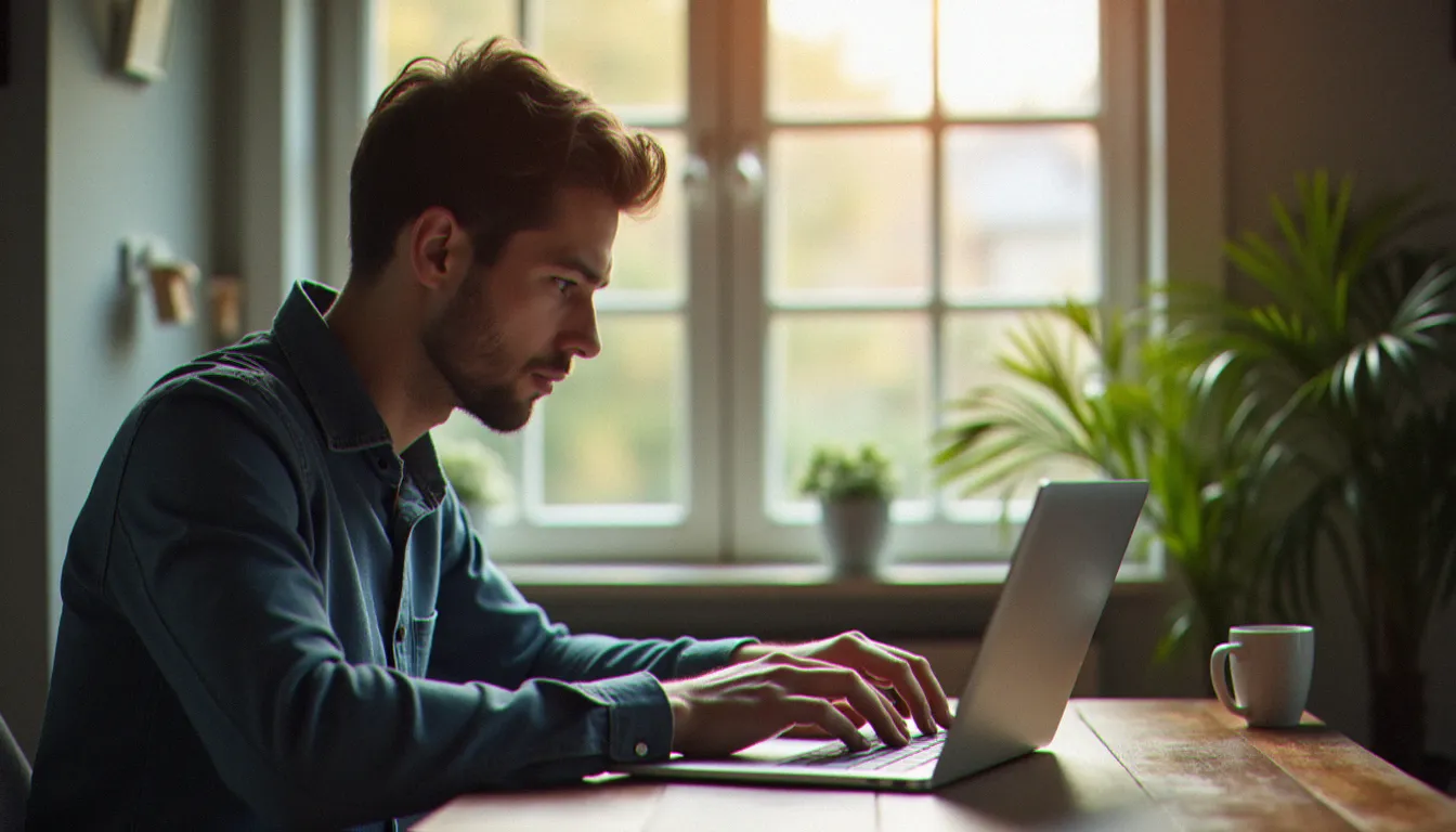 Homme entrant un code promotionnel sur un formulaire d'assurance en ligne depuis son bureau à domicile