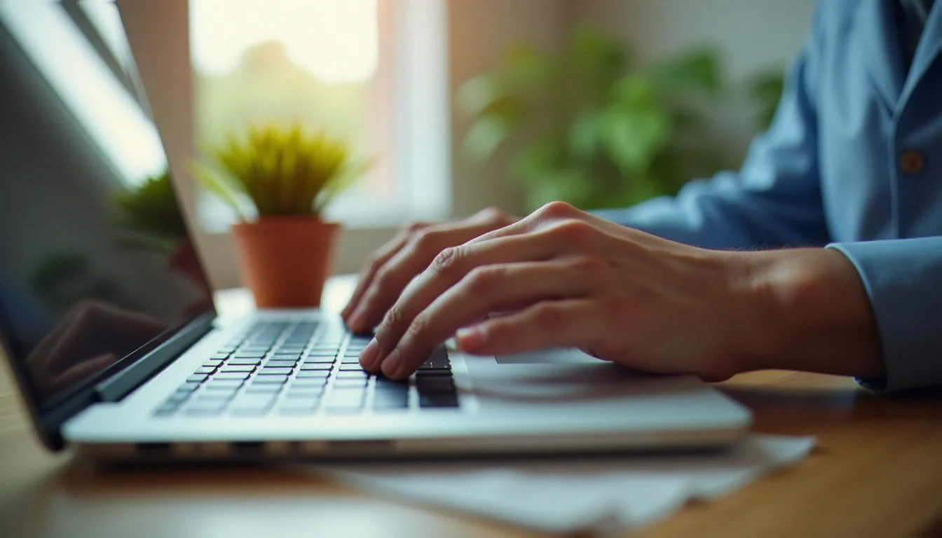 Deux mains tapant un code promo sur le clavier d'un ordinateur portable ouvert sur une page d'abonnement, illustration de l'activation d'un code promo Pandacraft