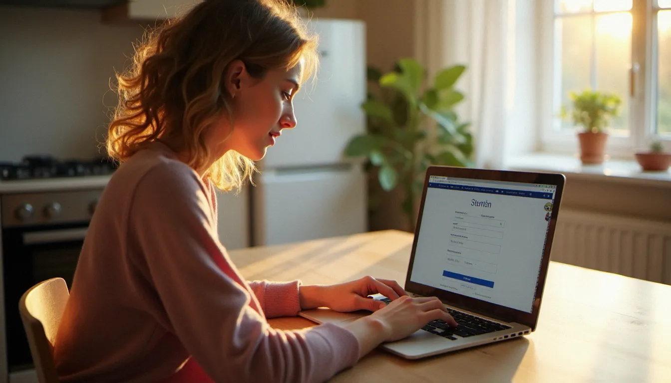 Une femme saisissant un code promo sur un formulaire d'abonnement télécom en ligne depuis son domicile parisien