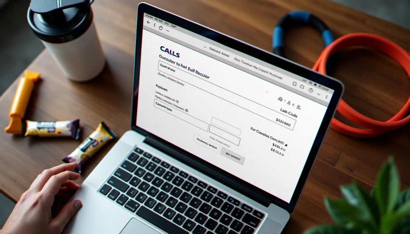 Écran d'ordinateur portable affichant un tunnel de paiement avec un champ code promo pour commander des suppléments sportifs en ligne