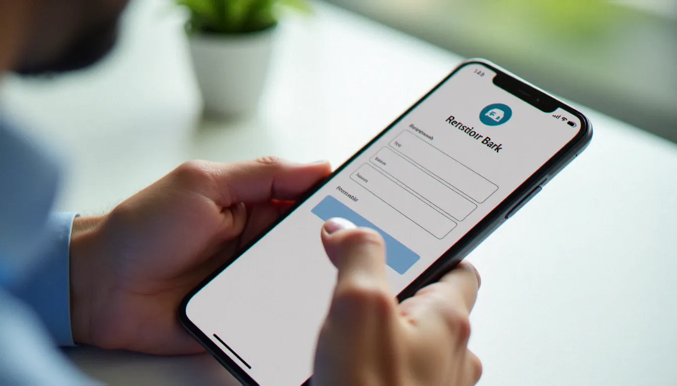 Mains tapant un code parrainage sur l'écran d'un smartphone lors de l'ouverture d'un compte bancaire en ligne