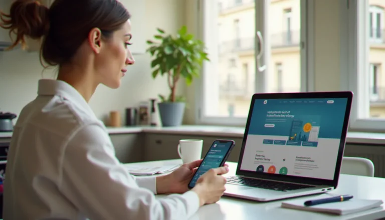 Personne utilisant son smartphone pour entrer un code parrainage Total Energie lors de la souscription d'un contrat d'énergie en ligne