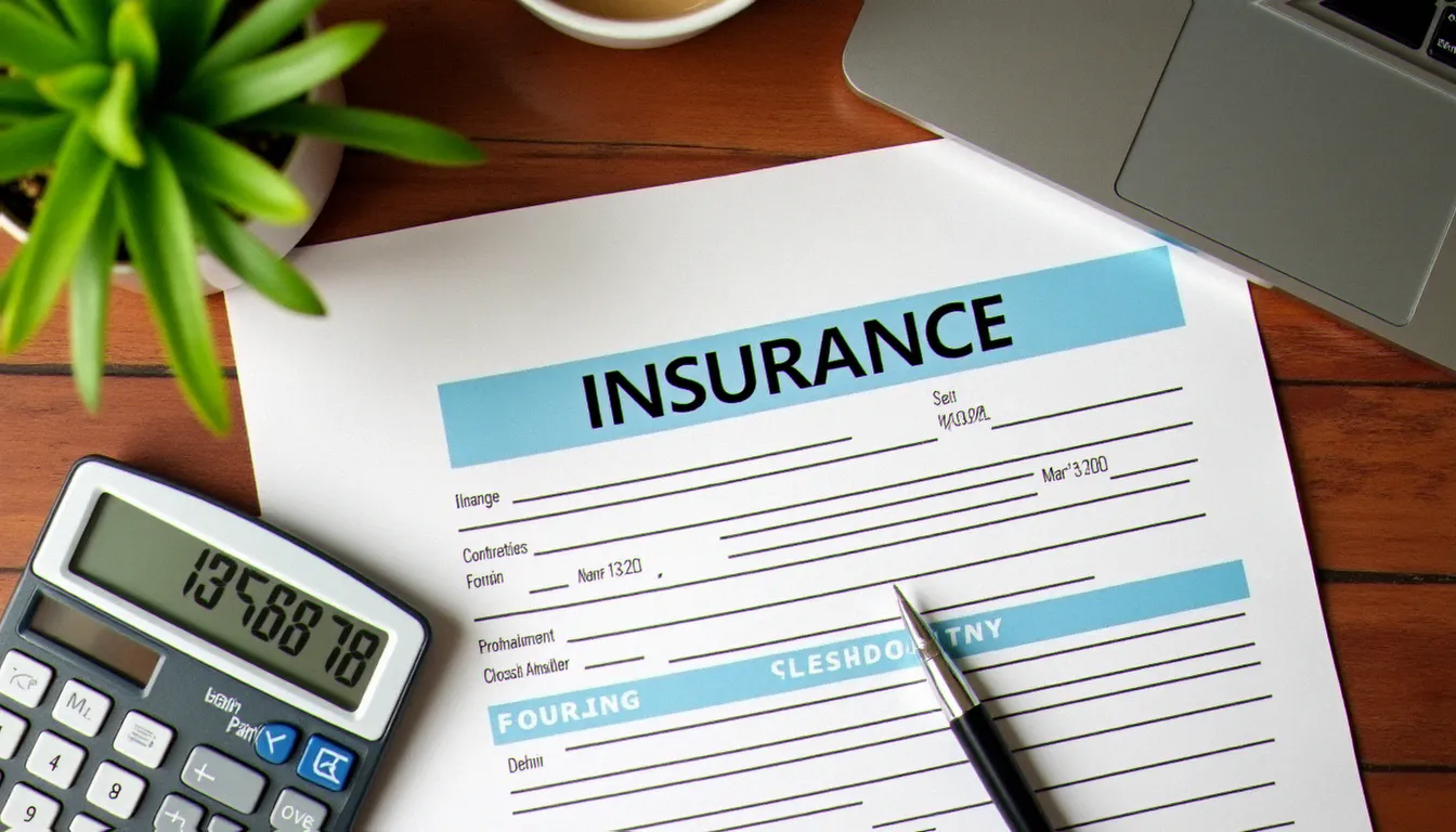 Bureau avec contrat d'assurance Acheel et calculatrice illustrant les économies réalisées grâce à un code promo