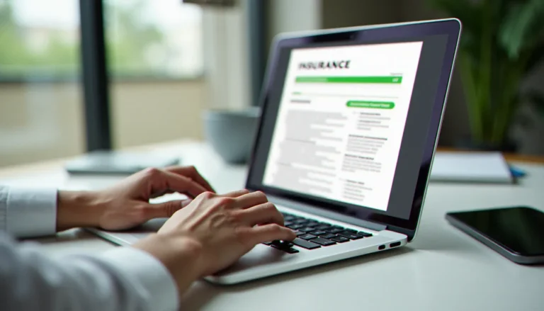 Personne utilisant un code promo Acheel lors de la souscription d'une assurance en ligne sur ordinateur portable