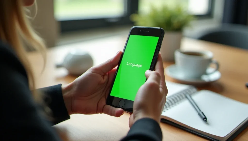 Personne utilisant une application d'apprentissage de langues sur smartphone pour profiter d'un code promo Duolingo