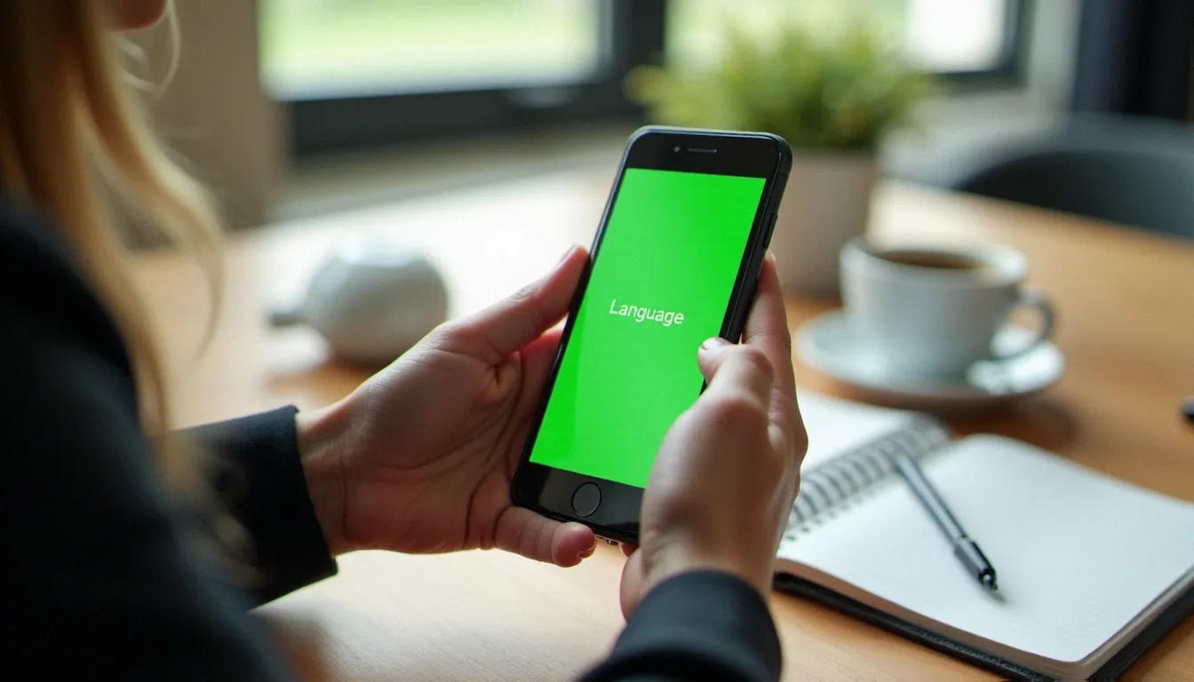 Personne utilisant une application d'apprentissage de langues sur smartphone pour profiter d'un code promo Duolingo