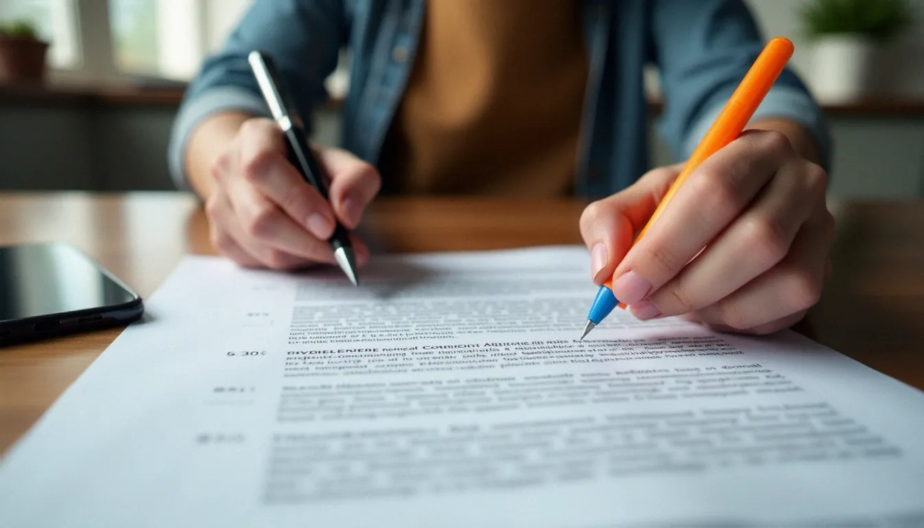 Une personne relisant attentivement les conditions d'un contrat Engie avant d'utiliser son code promo pour souscrire à une offre d'énergie