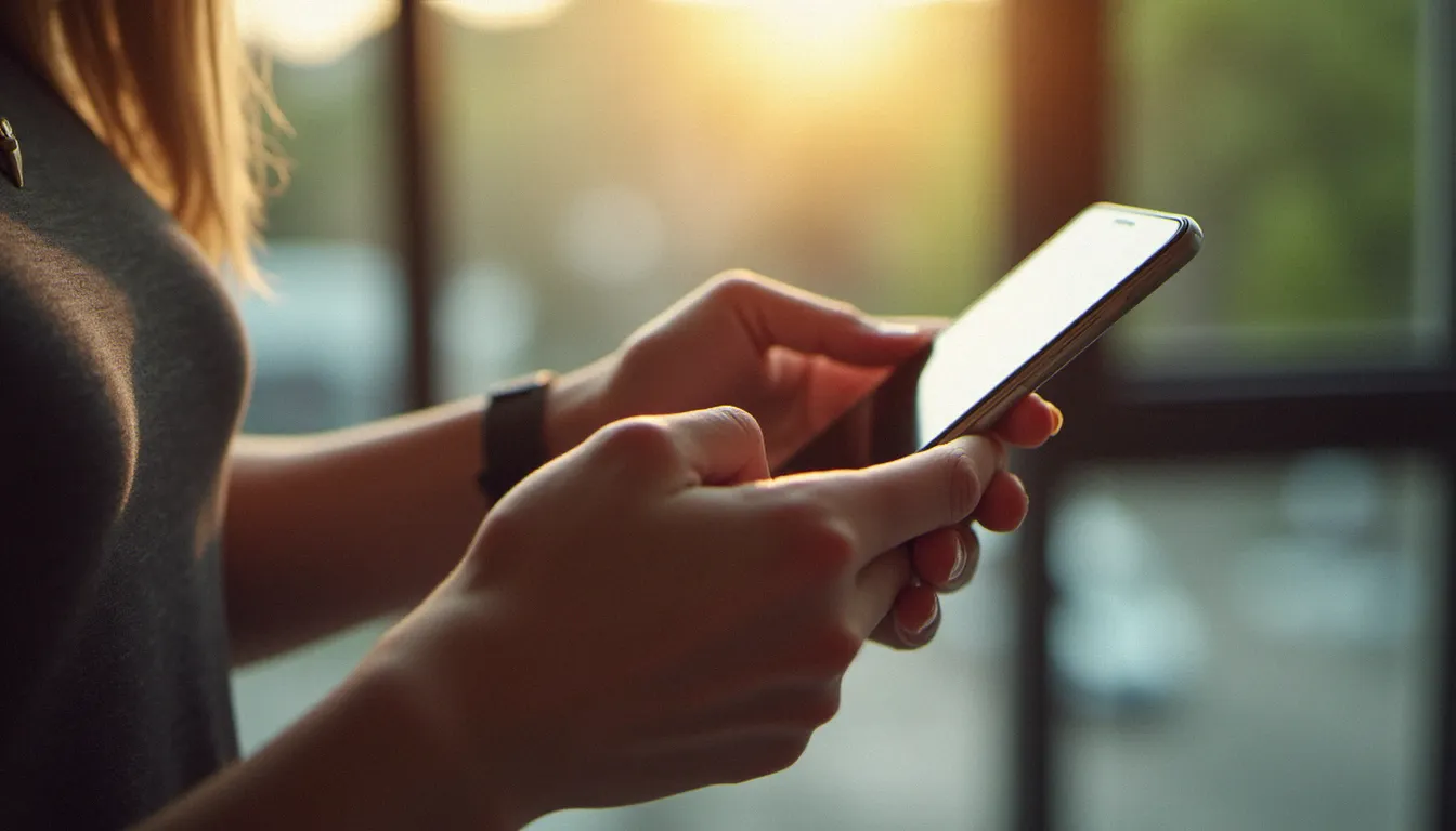Personne partageant un lien de parrainage depuis son smartphone, illustrant l'utilisation du programme de parrainage pour économiser sur MYM