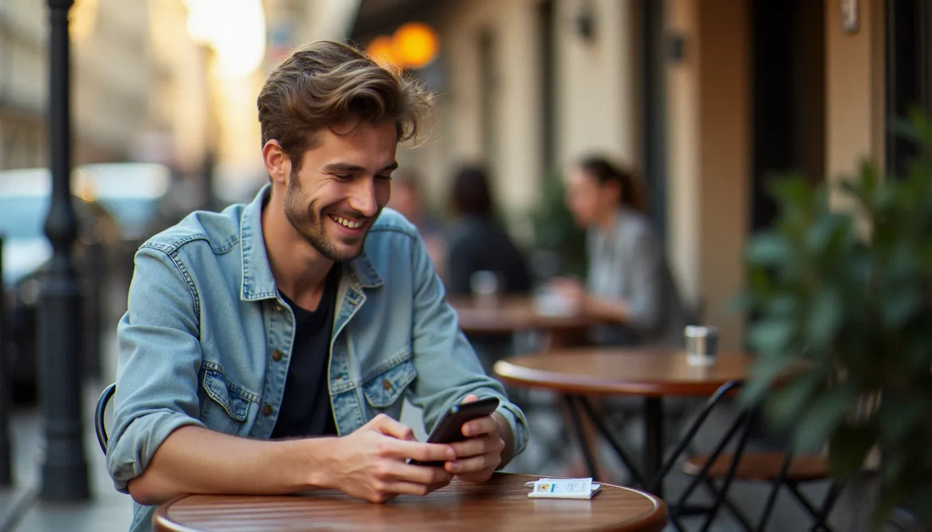 Homme en train de s'inscrire sur une application de transfert d'argent avec sa pièce d'identité pour valider un code promo
