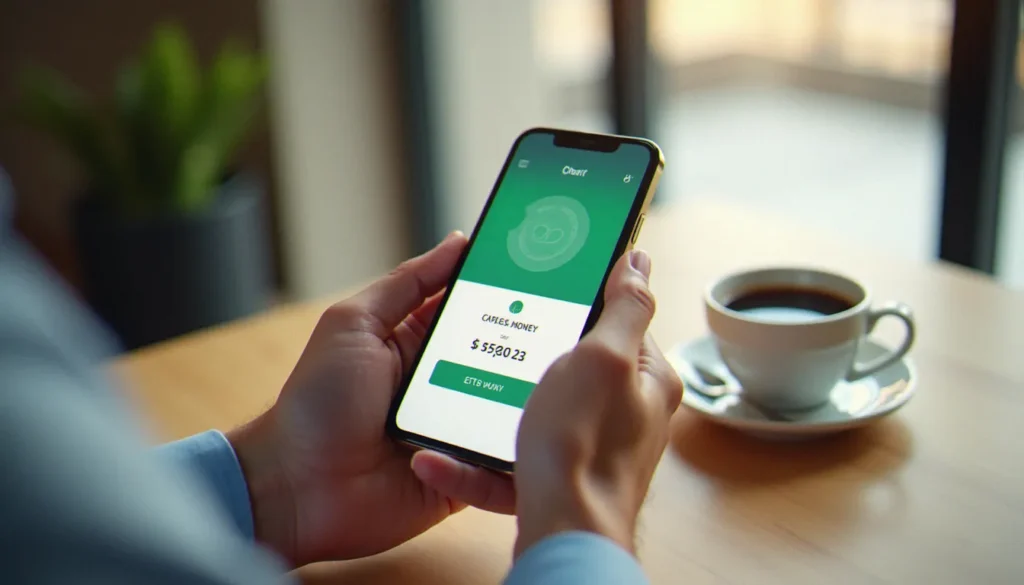 Personne utilisant une application de transfert d'argent sur smartphone pour activer un code promo TapTap Send