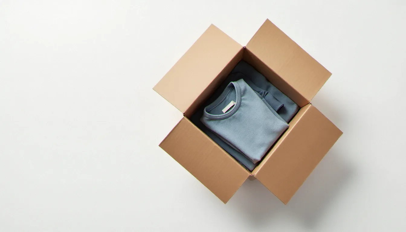 Colis Zalando ouvert révélant des vêtements soigneusement emballés, illustrant une commande réussie avec code promo