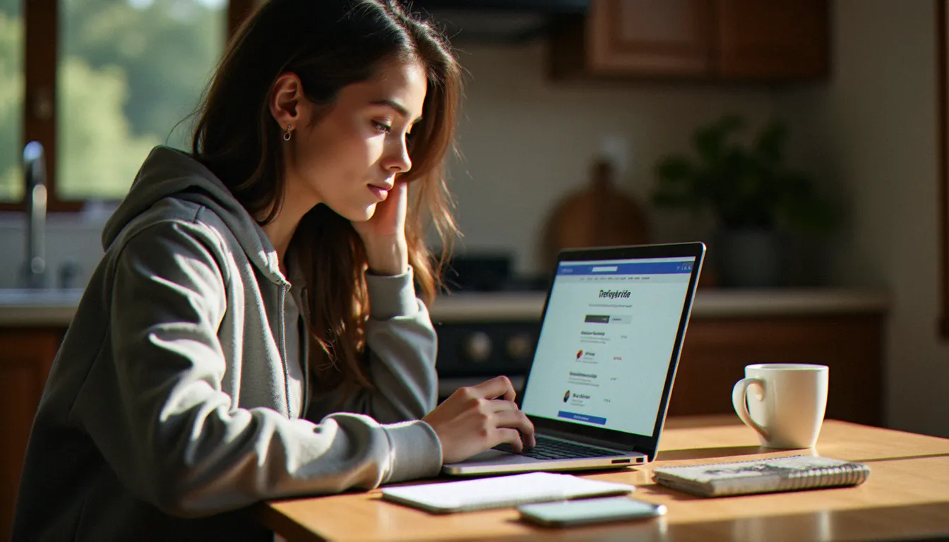 Une personne qui suit le statut de ses parrainages Free sur son ordinateur portable depuis chez elle