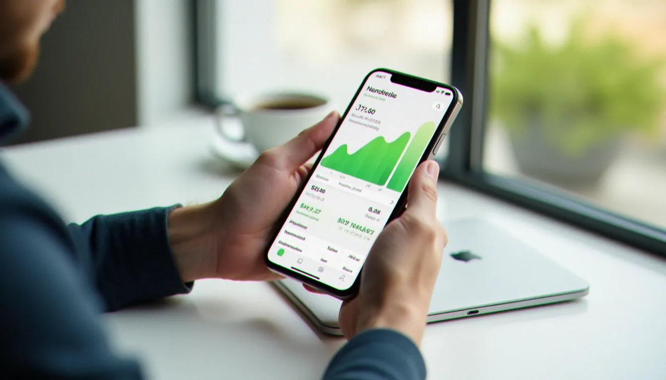 Jeune homme utilisant une application d'investissement sur smartphone pour accéder à son code parrainage Trade Republic