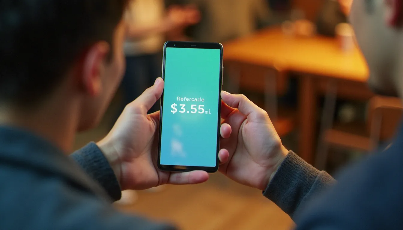 Deux personnes partageant un code de parrainage sur un smartphone, illustrant le fonctionnement du parrainage YouPrice entre proches