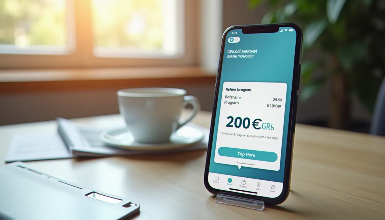 Smartphone affichant le programme de parrainage Boursorama avec une prime de 200 euros