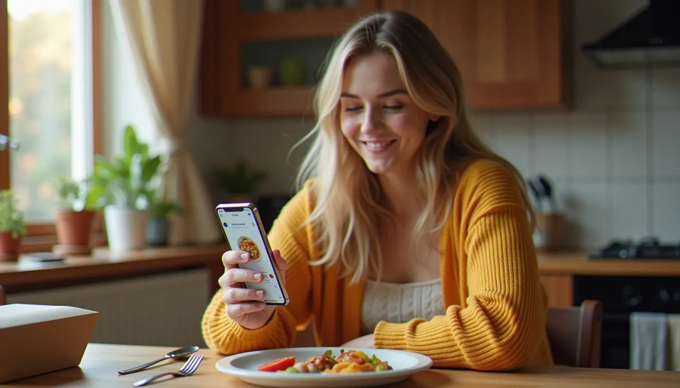 Personne utilisant son smartphone pour commander sur une application de livraison de repas avec un code parrainage Deliveroo