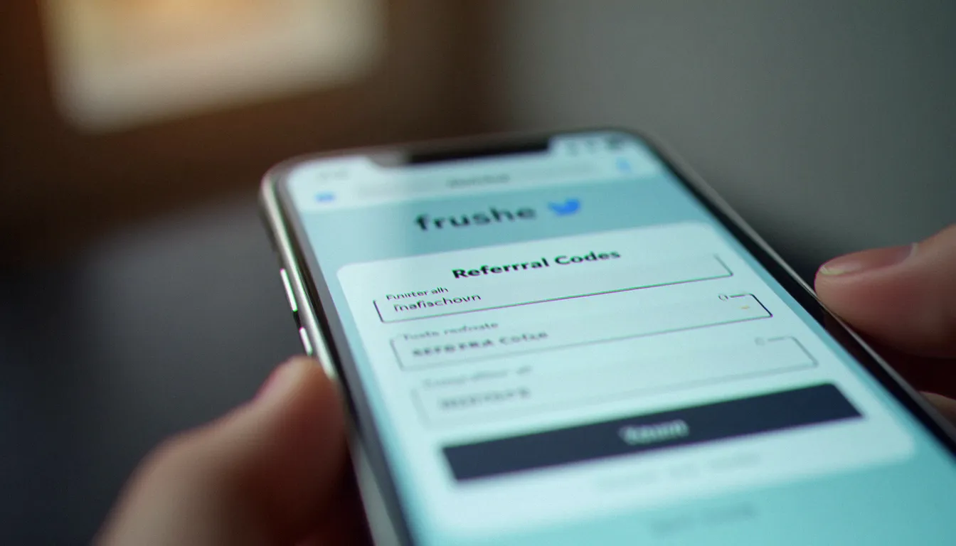 Écran de smartphone affichant un formulaire d'inscription avec champ de code de parrainage