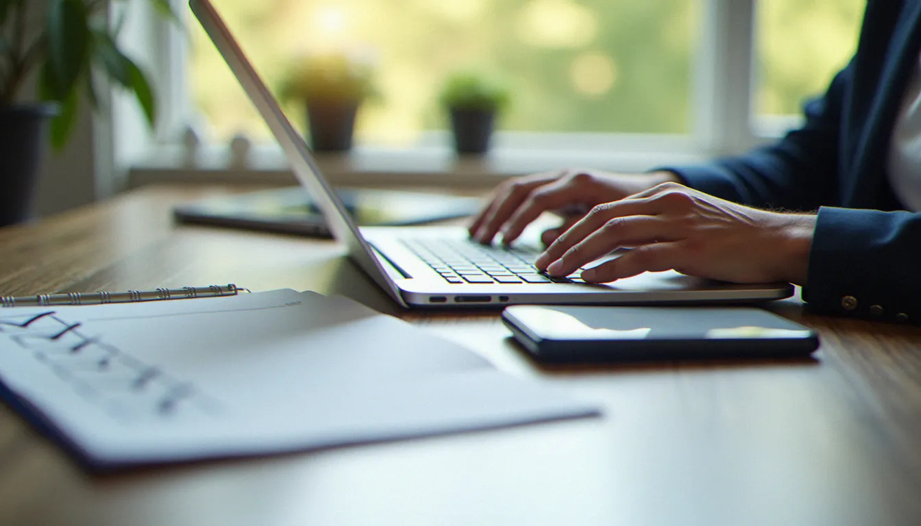 Mains sur un clavier d'ordinateur portable à côté d'une liste de contrôle cochée, illustrant les étapes pour être parrainé