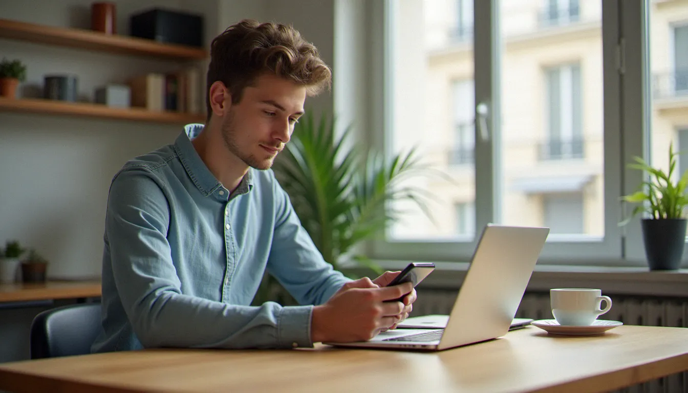Une personne consulte une application bancaire sur son smartphone, illustrant le parrainage BforBank