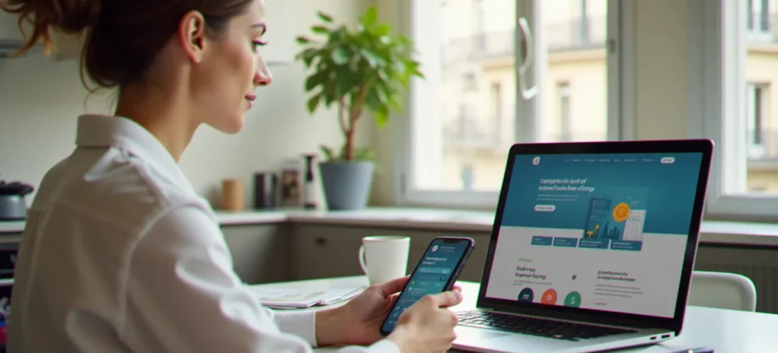 Personne utilisant son smartphone pour entrer un code parrainage Total Energie lors de la souscription d'un contrat d'énergie en ligne