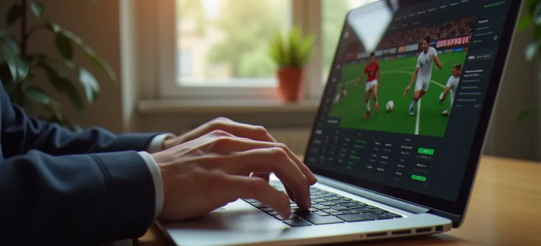 Homme utilisant un code parrainage Unibet sur son ordinateur portable pour s'inscrire sur un site de paris sportifs