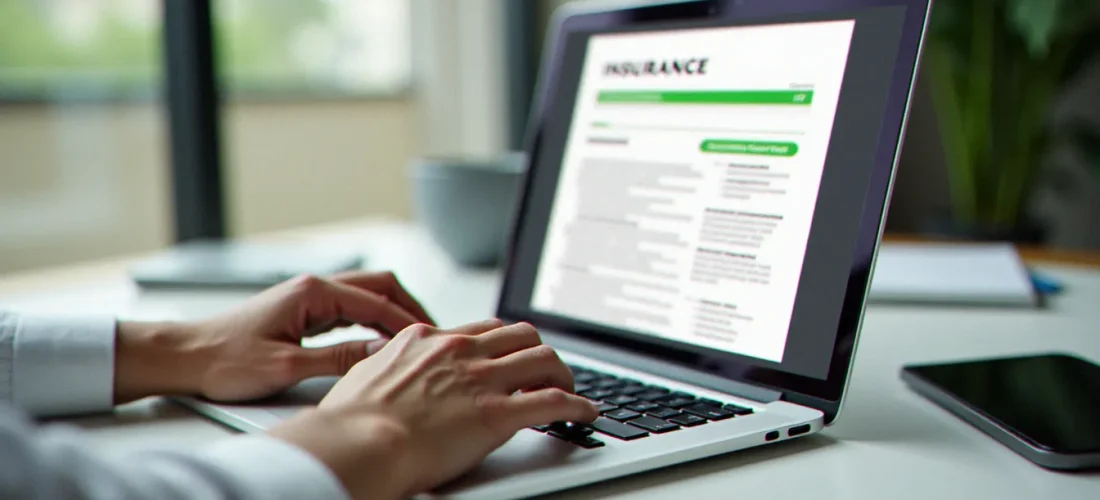 Personne utilisant un code promo Acheel lors de la souscription d'une assurance en ligne sur ordinateur portable