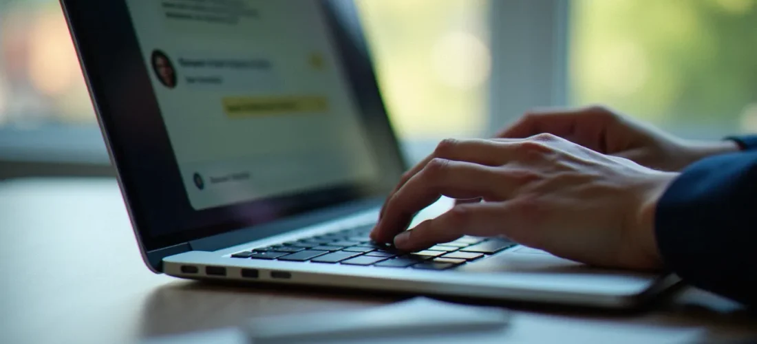 Personne en train de rédiger un message de contact sur un ordinateur portable pour un parrainage cashback
