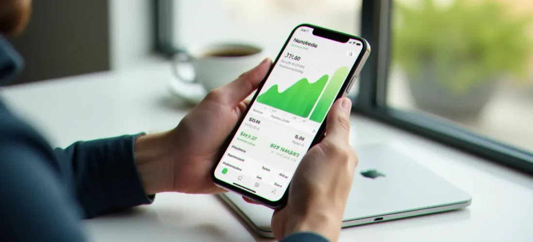 Jeune homme utilisant une application d'investissement sur smartphone pour accéder à son code parrainage Trade Republic